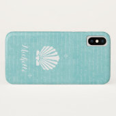Chic Beach Girly Aqua Scallop Shell met naam Case-Mate iPhone Case (Achterkant (horizontaal))