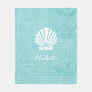 Chic Beach Girly Aqua Scallop Shell met naam Fleece Deken
