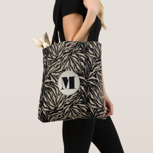 Chic Beige Animal Print Monogram Draagtas