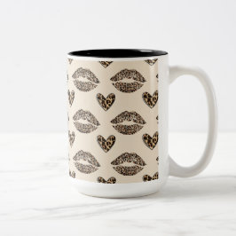 Chic Beige & Black cheetah print Tweekleurige Koffiemok