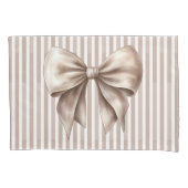 Chic Beige Bow Vertical Stripes Accent Pillowcase Kussensloop (Voorkant)