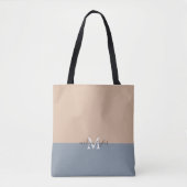 Chic Beige en Dusty Blue met monogram-naam Draagtas (Voorkant)