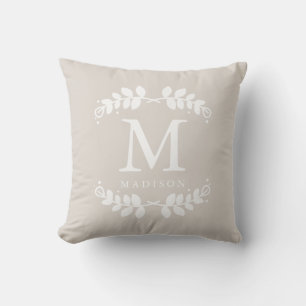 Chic Beige Floral Lijst Monogram Kussen