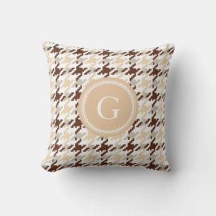 Chic beige houndstooth plaid monogram kussen