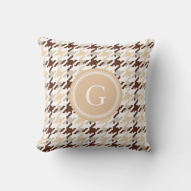 Chic  beige houndstooth plaid monogram kussen (Voorkant)