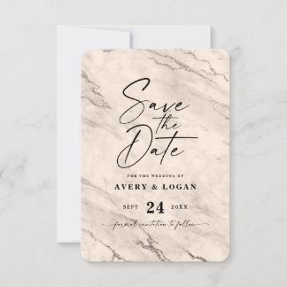 Chic Beige Marble met Champagne Folie — Gegevens Save The Date