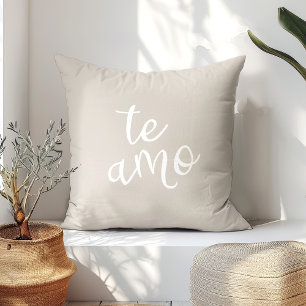 Chic Beige & Witte Te Amo Spaanse Liefde Kussen