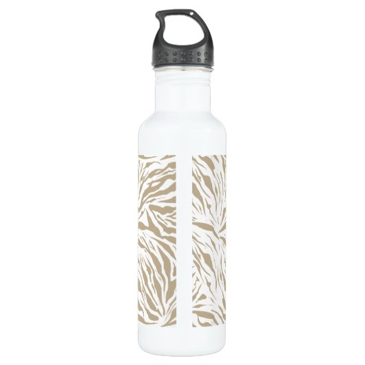 Chic Beige Zebra Print Monogram Waterfles (Achterkant)