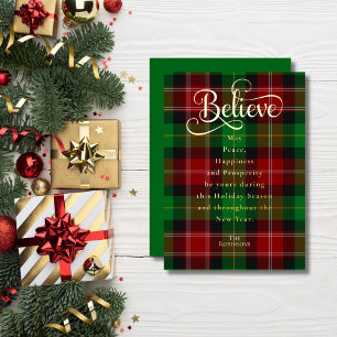 Chic Believe Groene & Rode Kerst Schotse Tartan Folie Feestdagenkaart