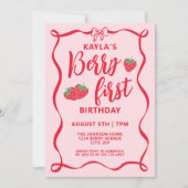 Chic Berry First Birthday Red Bow Strawberry Kaart (Voorkant)