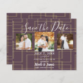 Chic Berry Mauve & Gold Geometric Glam Save Date (Voorkant / Achterkant)