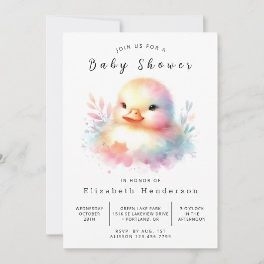 Chic bewerkbaar Eend Baby shower Kaart (Voorkant)