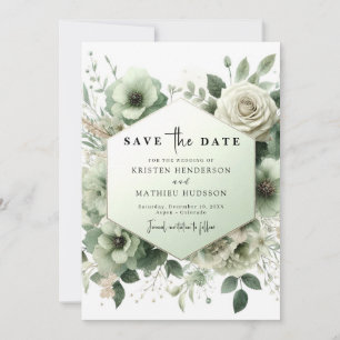 Chic bewerkbare botanische salie groene bruiloft save the date