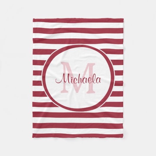 Chic Big Stripes Monogramed Name in Red and White Fleece Deken (Voorkant)