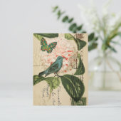 Chic  Bird camellia franse botanische kunst Briefkaart (Staand voorkant)