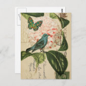 Chic  Bird camellia franse botanische kunst Briefkaart (Voorkant / Achterkant)