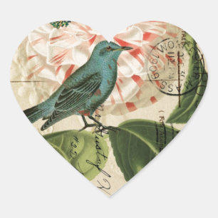 Chic  Bird camellia franse botanische kunst Hart Sticker
