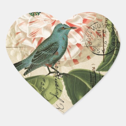 Chic Bird camellia franse botanische kunst Hart Sticker (Voorkant)