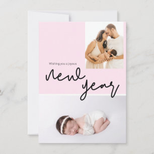 Chic Birth Photo Happy Baby Girl Nieuw jaar Roze Feestdagenkaart