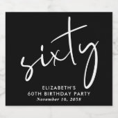 Chic Black 60th Birthday Party Sparkling Wijnetiket (Enkel label)