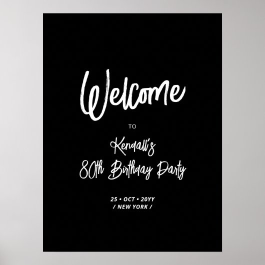 Chic Black 80th Birthday Party Affiche de bienvenu (Devant)