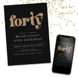 Chic Black and Gold 40th Birthday Party Invitation<br><div class="desc">Chic Black and Gold 40th Birthday Party Invitation. Faites de votre fête d'anniversaire un événement marquant avec notre design glamour noir et or, exubérant sophistication et luxe. Célébrez cette occasion spéciale en style avec des accents élégants qui créent une atmosphère éblouissante. La combinaison frappante de noir et d'or ajoute une...</div>
