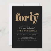 Chic Black and Gold 40th Birthday Party Invitation (Devant)