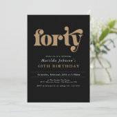 Chic Black and Gold 40th Birthday Party Invitation (Debout devant)
