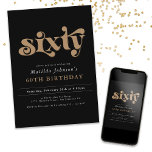 Chic Black and Gold 60th Birthday Party Invitation<br><div class="desc">Chic Black and Gold 60th Birthday Party Invitation. Faites de votre fête d'anniversaire un événement marquant avec notre design glamour noir et or, exubérant sophistication et luxe. Célébrez cette occasion spéciale en style avec des accents élégants qui créent une atmosphère éblouissante. La combinaison frappante de noir et d'or ajoute une...</div>