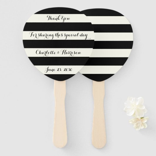 Chic Black and iory stripes script bruiloft Handwaaier (Voorkant en achterkant)
