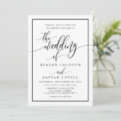 Chic Black and White Calligraphy Script Wedding in Kaart (Staand voorkant)