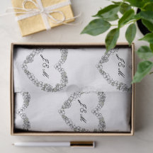 Chic Black and White Floral Monogram Wedding Tissu