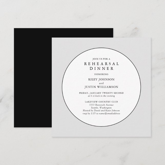 Chic Black and White Rehearsal Dinner Invitation (Voorkant / Achterkant)