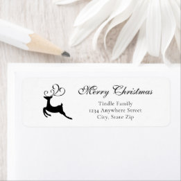 Chic Black and White Reindeer Address Etiket