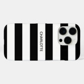 Chic black and white stripes custom name monogram Case-Mate iPhone case (Achterkant (horizontaal))