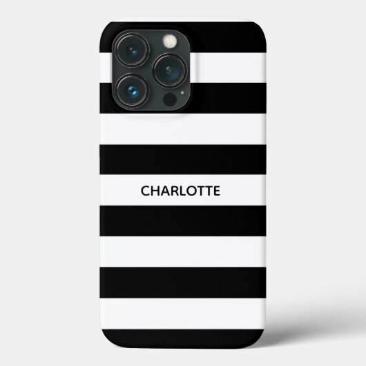 Chic black and white stripes custom name monogram Case-Mate iPhone case (Achterkant)