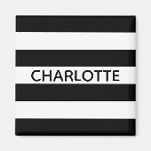 Chic black and white stripes custom name monogram magneet (Voorkant)