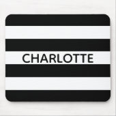 Chic black and white stripes custom name monogram muismat (Voorkant)