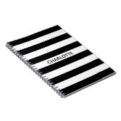 Chic black and white stripes custom name monogram notitieboek (Rechterzijde)