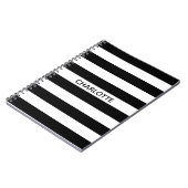 Chic black and white stripes custom name monogram notitieboek (Linkerzijde)