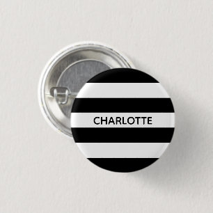 Chic black and white stripes custom name monogram ronde button 3,2 cm