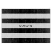 Chic black and white stripes custom name monogram snijplank (Voorkant)
