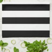 Chic black and white stripes custom name monogram theedoek (Gevouwen)