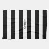 Chic black and white stripes custom name monogram theedoek (Horizontaal)