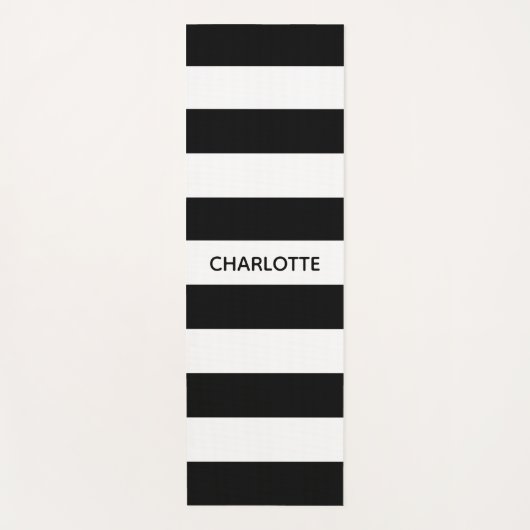 Chic black and white stripes custom name monogram yogamat (Voorkant)