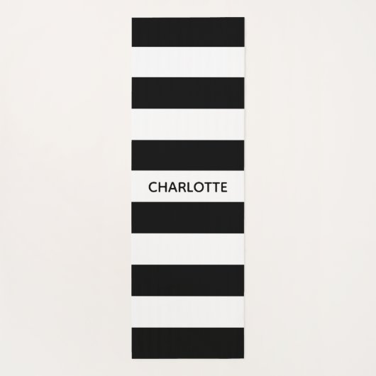 Chic black and white stripes custom name monogram yogamat (Achterkant)
