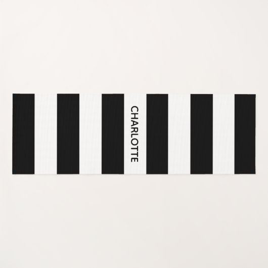 Chic black and white stripes custom name monogram yogamat (Voorkant (horizontaal))