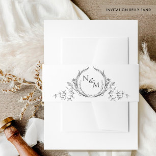 Chic Black and White Wedding Hand Drawn Monogram Uitnodigingen Wikkel