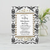 Chic Black $ Blanc Damask Pearl Faire-part de mari (Debout devant)