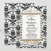 Chic Black $ Blanc Damask Pearl Faire-part de mari (Devant / Derrière)